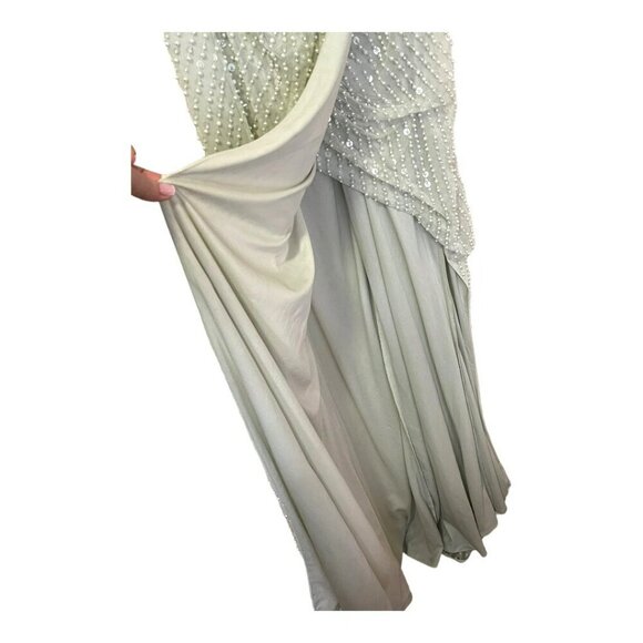 Mac Duggal Pearl Maxi Evening Dress Embellished One Shoulder Gown Size 12 NWT - Picture 7 of 11